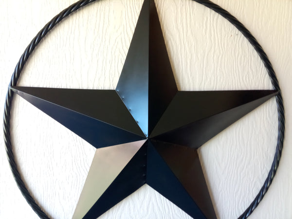 BLACK STAR BARN STAR METAL RUSTIC LONE STAR TWISTED ROPE RING WESTERN HOME DECOR HANDMADE NEW 3" - 96" #EH10608