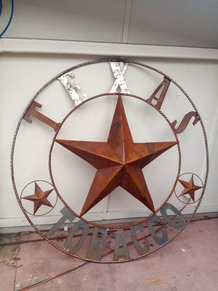 4,5,6 FOOT LARGE OVERSIZE CUSTOM NAME BARN METAL STAR 3d WITH TWISTED ROPE RING DESIGN METAL WALL ART WESTERN HOME DECOR VINTAGE RUSTIC BROWN NEW HANDMADE, 48",60",72" NEW HANDMADE