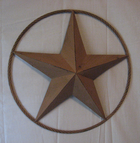 48" RUSTIC BEIGE BARN LONE STAR WITH LARGE TWISTED ROPE RING METAL ART VINTAGE RUSTIC BEIGE NEW