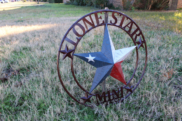 CUSTOM STAR NAME RED WHITE BLUE LONE STAR MINI CUSTOM 3d STAR METAL NAME BARN STAR WITH TWISTED ROPE RING DESIGN METAL WALL ART WESTERN HOME DECOR VINTAGE RUSTIC RED WHITE BLUE NEW HANDMADE