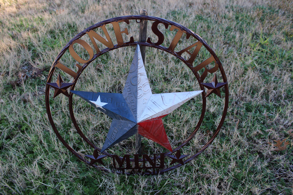 CUSTOM STAR NAME RED WHITE BLUE LONE STAR MINI CUSTOM 3d STAR METAL NAME BARN STAR WITH TWISTED ROPE RING DESIGN METAL WALL ART WESTERN HOME DECOR VINTAGE RUSTIC RED WHITE BLUE NEW HANDMADE