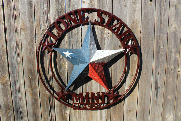 CUSTOM STAR NAME RED WHITE BLUE LONE STAR MINI CUSTOM 3d STAR METAL NAME BARN STAR WITH TWISTED ROPE RING DESIGN METAL WALL ART WESTERN HOME DECOR VINTAGE RUSTIC RED WHITE BLUE NEW HANDMADE