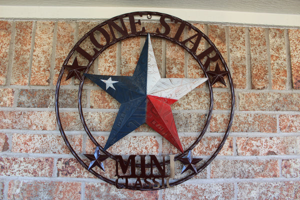 CUSTOM STAR NAME RED WHITE BLUE LONE STAR MINI CUSTOM 3d STAR METAL NAME BARN STAR WITH TWISTED ROPE RING DESIGN METAL WALL ART WESTERN HOME DECOR VINTAGE RUSTIC RED WHITE BLUE NEW HANDMADE