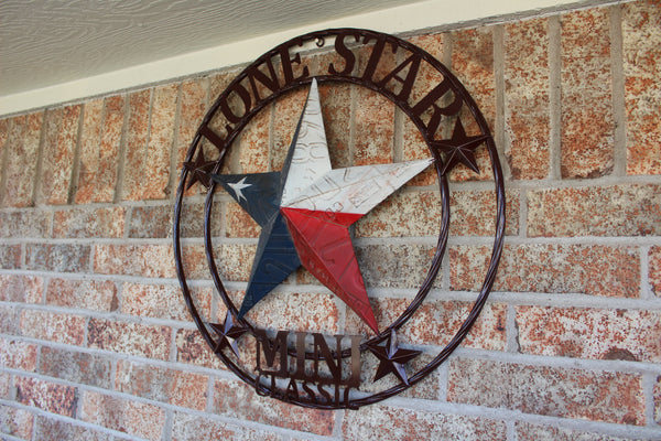 CUSTOM STAR NAME RED WHITE BLUE LONE STAR MINI CUSTOM 3d STAR METAL NAME BARN STAR WITH TWISTED ROPE RING DESIGN METAL WALL ART WESTERN HOME DECOR VINTAGE RUSTIC RED WHITE BLUE NEW HANDMADE