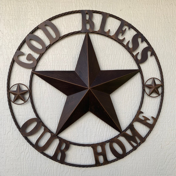 #EH10941 GOD BLESS OUR HOME BARN STAR 18",24",36",40" METAL LONE STAR TWISTED ROPE RING WALL ART WESTERN HOME DECOR HANDMADE NEW