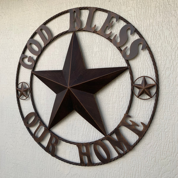 #EH11002 GOD BLESS OUR HOME 18",24",32",36" BARN STAR METAL LONE STAR TWISTED RING WESTERN HOME DECOR HANDMADE NEW
