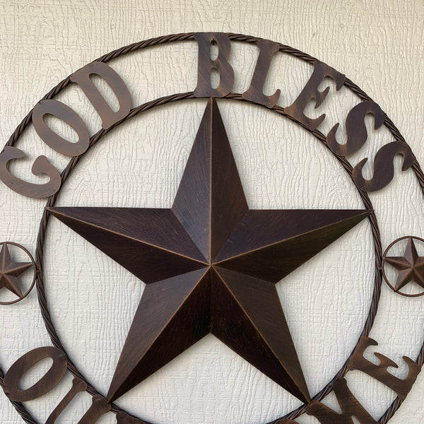 #EH10941 18",24",32",40" GOD BLESS OUR HOME BARN STAR METAL LONE STAR TWISTED ROPE RING WALL ART WESTERN HOME DECOR HANDMADE NEW