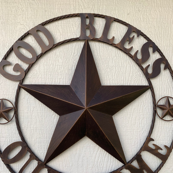#EH11002 GOD BLESS OUR HOME 18",24",32",36" BARN STAR METAL LONE STAR TWISTED RING WESTERN HOME DECOR HANDMADE NEW