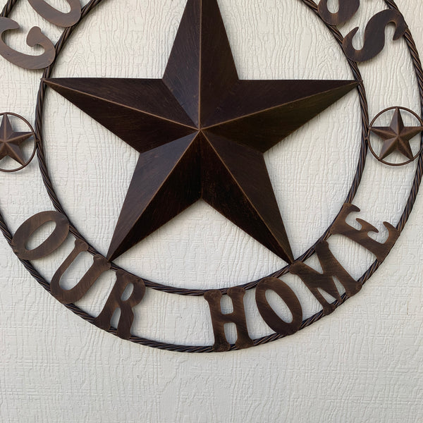 #EH11002 GOD BLESS OUR HOME 18",24",32",36" BARN STAR METAL LONE STAR TWISTED RING WESTERN HOME DECOR HANDMADE NEW