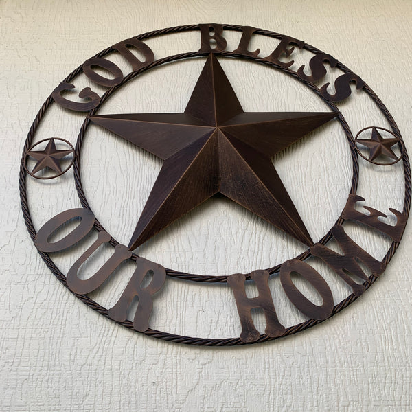 #EH11002 GOD BLESS OUR HOME 18",24",32",36" BARN STAR METAL LONE STAR TWISTED RING WESTERN HOME DECOR HANDMADE NEW