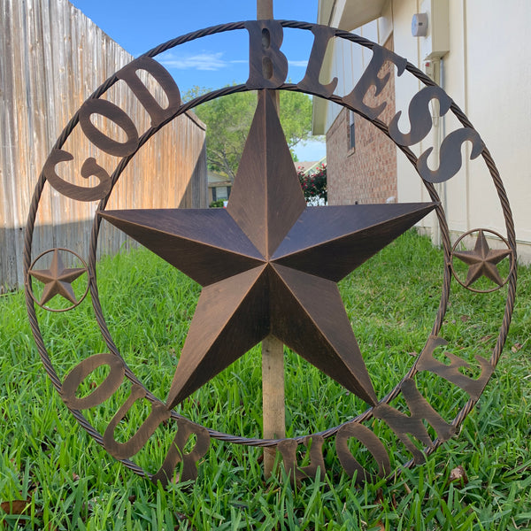 #EH10941 18",24",32",40" GOD BLESS OUR HOME BARN STAR METAL LONE STAR TWISTED ROPE RING WALL ART WESTERN HOME DECOR HANDMADE NEW