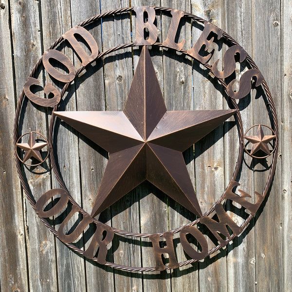 #EH11002 GOD BLESS OUR HOME 18",24",32",36" BARN STAR METAL LONE STAR TWISTED RING WESTERN HOME DECOR HANDMADE NEW