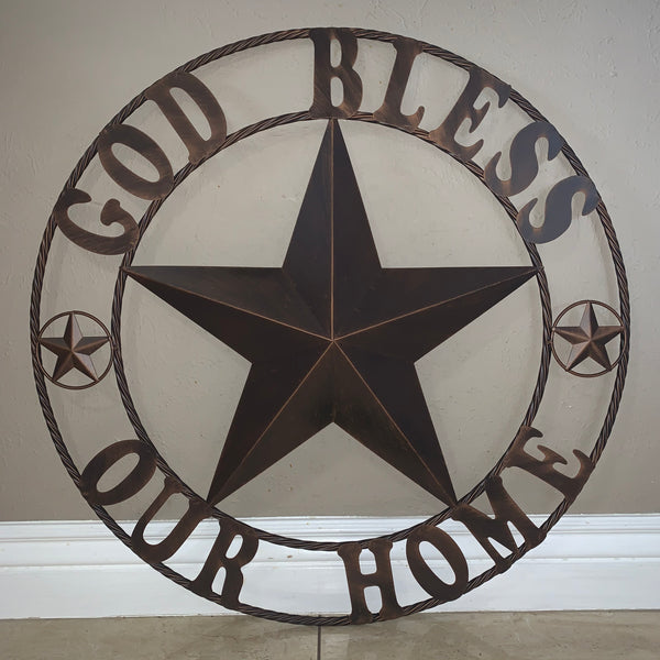 #EH10941 GOD BLESS OUR HOME BARN STAR 18",24",36",40" METAL LONE STAR TWISTED ROPE RING WALL ART WESTERN HOME DECOR HANDMADE NEW