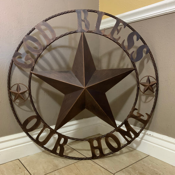 #EH11002 GOD BLESS OUR HOME 18",24",32",36" BARN STAR METAL LONE STAR TWISTED RING WESTERN HOME DECOR HANDMADE NEW