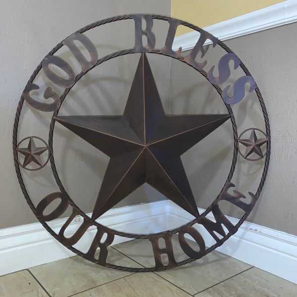 #EH10941 GOD BLESS OUR HOME BARN STAR 18",24",36",40" METAL LONE STAR TWISTED ROPE RING WALL ART WESTERN HOME DECOR HANDMADE NEW