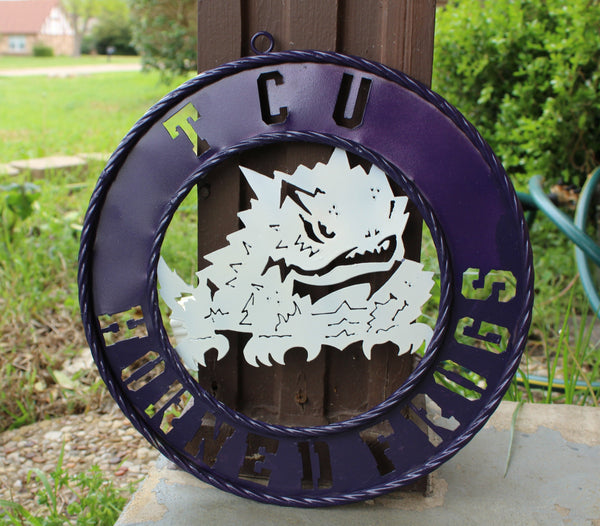 18",24",32" TCU HORNED FROGS CUSTOM METAL VINTAGE CRAFT TEAM SIGN WESTERN HOME DECOR HANDMADE