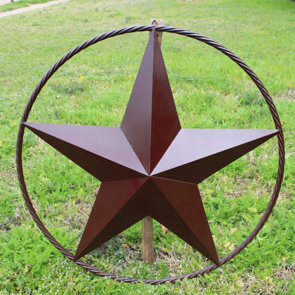 24", 32", 38", 48" RUSTIC BROWN BARN LONE STAR WITH TWISTED ROPE RING DESIGN METAL WALL ART WESTERN HOME DECOR