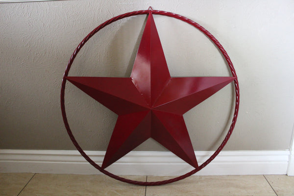 BURGUNDY RED BARN METAL STAR TWISTED ROPE RING WESTERN HOME DECOR HANDMADE NEW 3" TO 72"