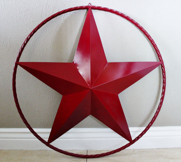 BURGUNDY RED BARN METAL STAR TWISTED ROPE RING WESTERN HOME DECOR HANDMADE NEW 3" TO 72"