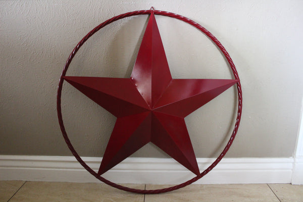 BURGUNDY RED BARN METAL STAR TWISTED ROPE RING WESTERN HOME DECOR HANDMADE NEW 3" TO 72"