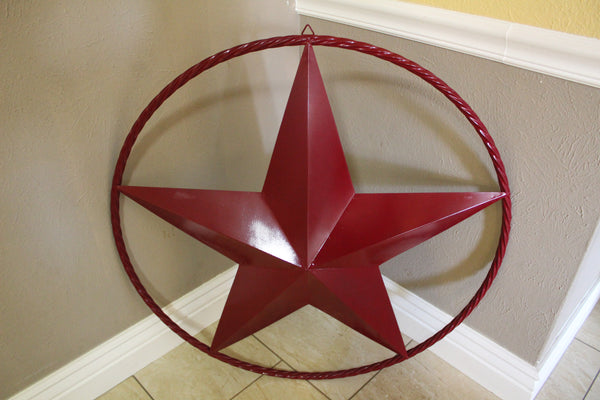 BURGUNDY RED BARN METAL STAR TWISTED ROPE RING WESTERN HOME DECOR HANDMADE NEW 3" TO 72"
