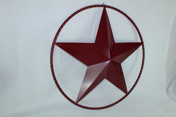 BURGUNDY RED BARN METAL STAR TWISTED ROPE RING WESTERN HOME DECOR HANDMADE NEW 3" TO 72"