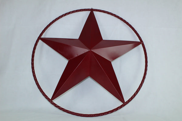 BURGUNDY RED BARN METAL STAR TWISTED ROPE RING WESTERN HOME DECOR HANDMADE NEW 3" TO 72"