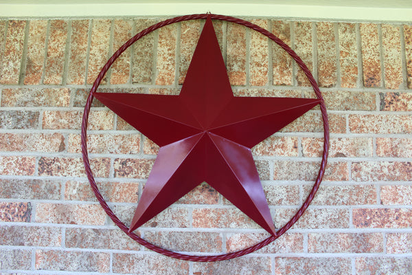 BURGUNDY RED BARN METAL STAR TWISTED ROPE RING WESTERN HOME DECOR HANDMADE NEW 3" TO 72"