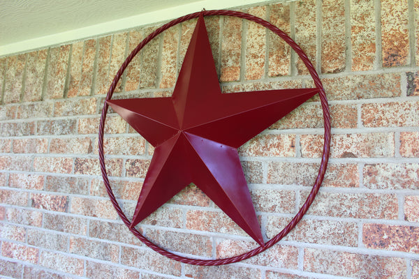 BURGUNDY RED BARN METAL STAR TWISTED ROPE RING WESTERN HOME DECOR HANDMADE NEW 3" TO 72"