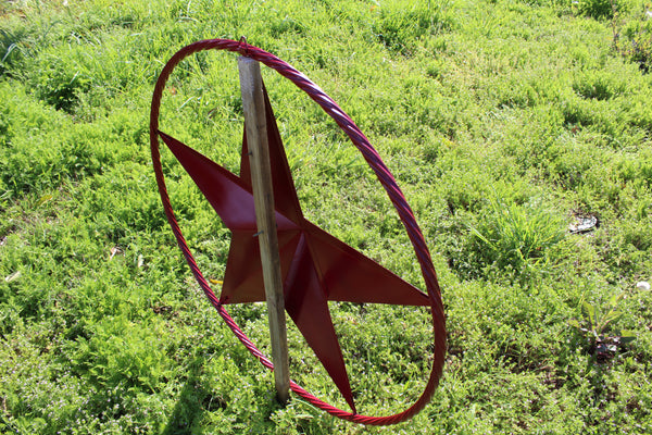 BURGUNDY RED BARN METAL STAR TWISTED ROPE RING WESTERN HOME DECOR HANDMADE NEW 3" TO 72"