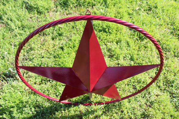 BURGUNDY RED BARN METAL STAR TWISTED ROPE RING WESTERN HOME DECOR HANDMADE NEW 3" TO 72"