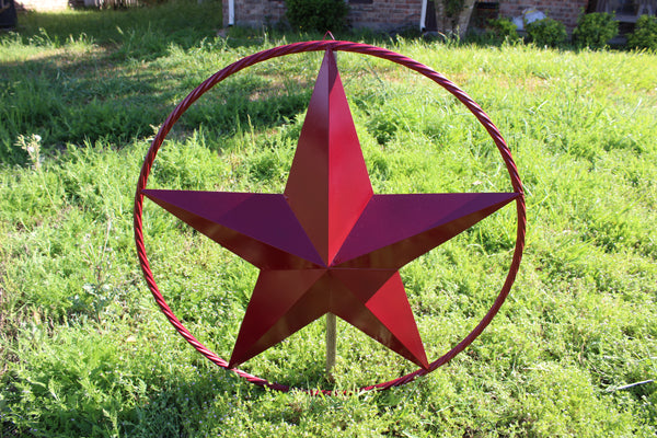 BURGUNDY RED BARN METAL STAR TWISTED ROPE RING WESTERN HOME DECOR HANDMADE NEW 3" TO 72"