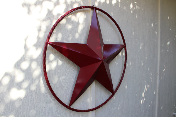BURGUNDY RED BARN METAL STAR TWISTED ROPE RING WESTERN HOME DECOR HANDMADE NEW 3" TO 72"