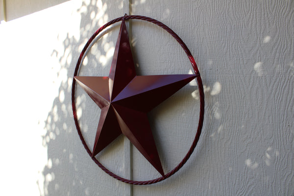 BURGUNDY RED BARN METAL STAR TWISTED ROPE RING WESTERN HOME DECOR HANDMADE NEW 3" TO 72"