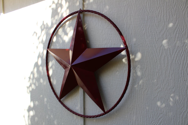 12",16",24", 32",34",36",38",48" BURGUNDY RED BARN LONE STAR WITH TWISTED ROPE RING DESIGN METAL WALL ART WESTERN HOME DECOR BRAND NEW