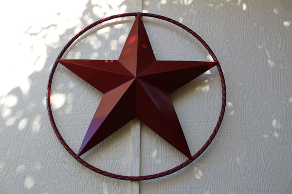 BURGUNDY RED BARN METAL STAR TWISTED ROPE RING WESTERN HOME DECOR HANDMADE NEW 3" TO 72"