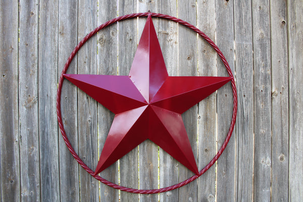 BURGUNDY RED BARN METAL STAR TWISTED ROPE RING WESTERN HOME DECOR HANDMADE NEW 3" TO 72"