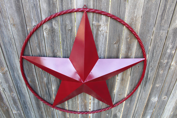 BURGUNDY RED BARN METAL STAR TWISTED ROPE RING WESTERN HOME DECOR HANDMADE NEW 3" TO 72"