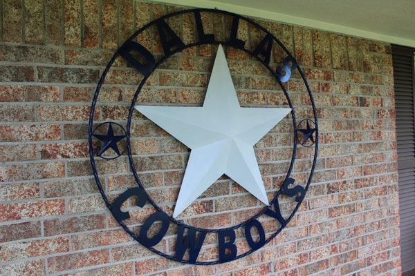 50" DALLAS COWBOYS DECOR METAL LONE STAR ART WESTERN HOME WALL DECOR RUSTIC VINTAGE BLUE & WHITE STAR LARGE TEXAS GIANT SIZE STAR NEW