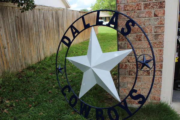 50" DALLAS COWBOYS DECOR METAL LONE STAR ART WESTERN HOME WALL DECOR RUSTIC VINTAGE BLUE & WHITE STAR LARGE TEXAS GIANT SIZE STAR NEW