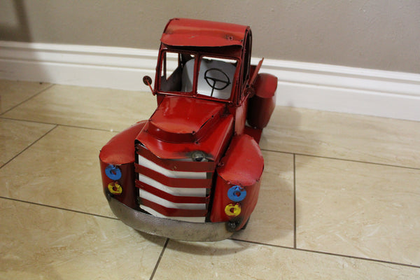 30-018 RED TRUCK 24" PICKUP TRUCK METAL ART FIGURINE OUTDOOR & INDOOR GARDEN WESTERN HOME DECOR HANDMADE NEW: 24"L x 12"W x 12" H