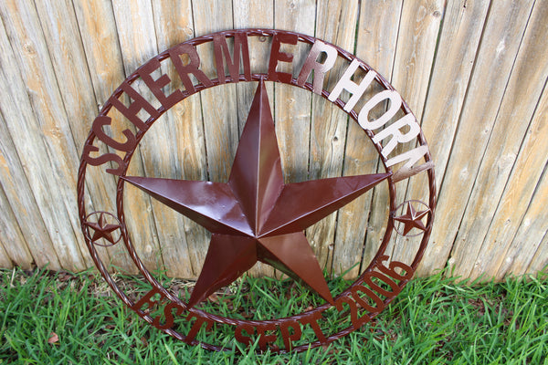 KOLET FAMILY STYLE YOUR CUSTOM FAMILY NAME STAR METAL BARN STAR ROPE RING KOLET FAMILY WESTERN HOME DECOR VINTAGE RUSTIC BROWN NEW HANDMADE 24",32",34",36",40",42",44",46",50"