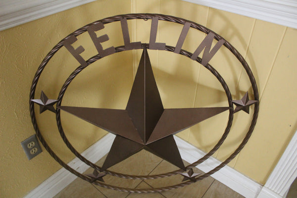 KOLET FAMILY STYLE YOUR CUSTOM FAMILY NAME STAR METAL BARN STAR ROPE RING KOLET FAMILY WESTERN HOME DECOR VINTAGE RUSTIC BROWN NEW HANDMADE 24",32",34",36",40",42",44",46",50"