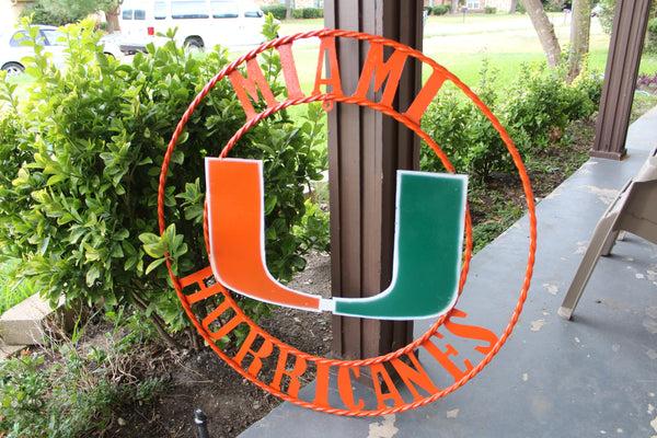 12", 18", 24", 32" MIAMI HURRICANES CUSTOM METAL VINTAGE CRAFT SIGN TEAM HANDMADE