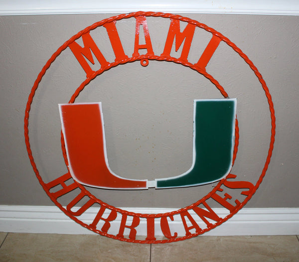 12", 18", 24", 32" MIAMI HURRICANES CUSTOM METAL VINTAGE CRAFT SIGN TEAM HANDMADE