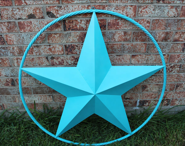 24", 32", 38", 48" TURQUOISE BARN LONE STAR WITH TWISTED ROPE RING DESIGN METAL WALL ART WESTERN HOME DECOR VINTAGE RUSTIC TURQUOISE NEW