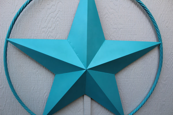 #EH11510 TURQUOISE BARN METAL STAR TWISTED ROPE RING WALL ART WESTERN HOME DECOR HANDMADE NEW