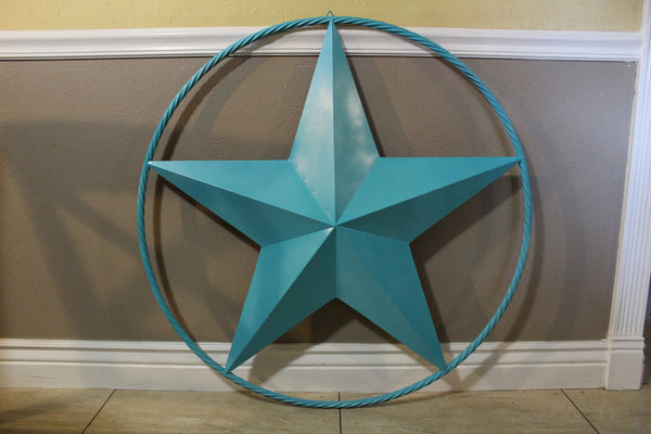 #EH11510 TURQUOISE BARN METAL STAR TWISTED ROPE RING WALL ART WESTERN HOME DECOR HANDMADE NEW