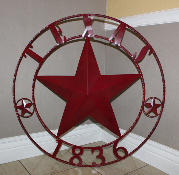 RUSTIC BURGUNDY RED TEXAS 1836 BARN LONE STAR METAL ART WESTERN HOME DECOR BRAND NEW, 24", 32", 36", 40", 44", 50"