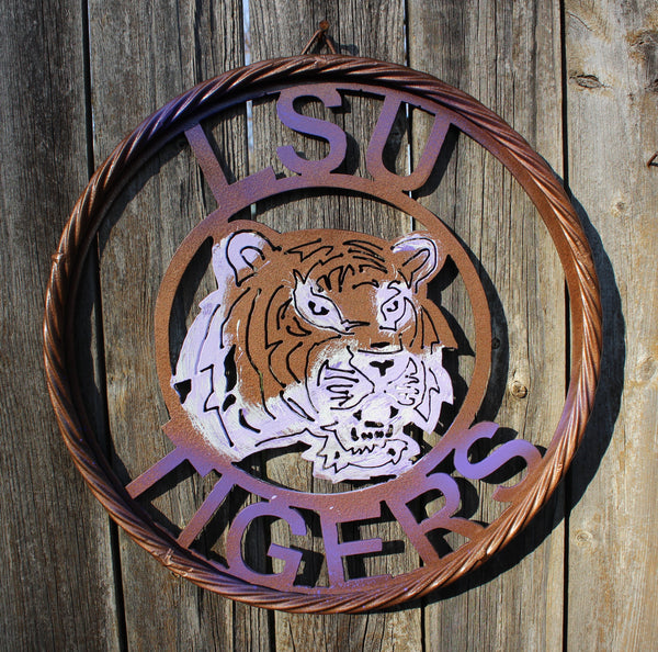 12" LSU TIGERS CUSTOM METAL VINTAGE CRAFT HOME DECOR HANDMADE